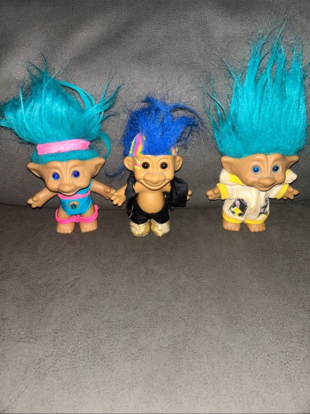 Russ Trio of Blue-Haired Troll Dolls with Colorful Outfits